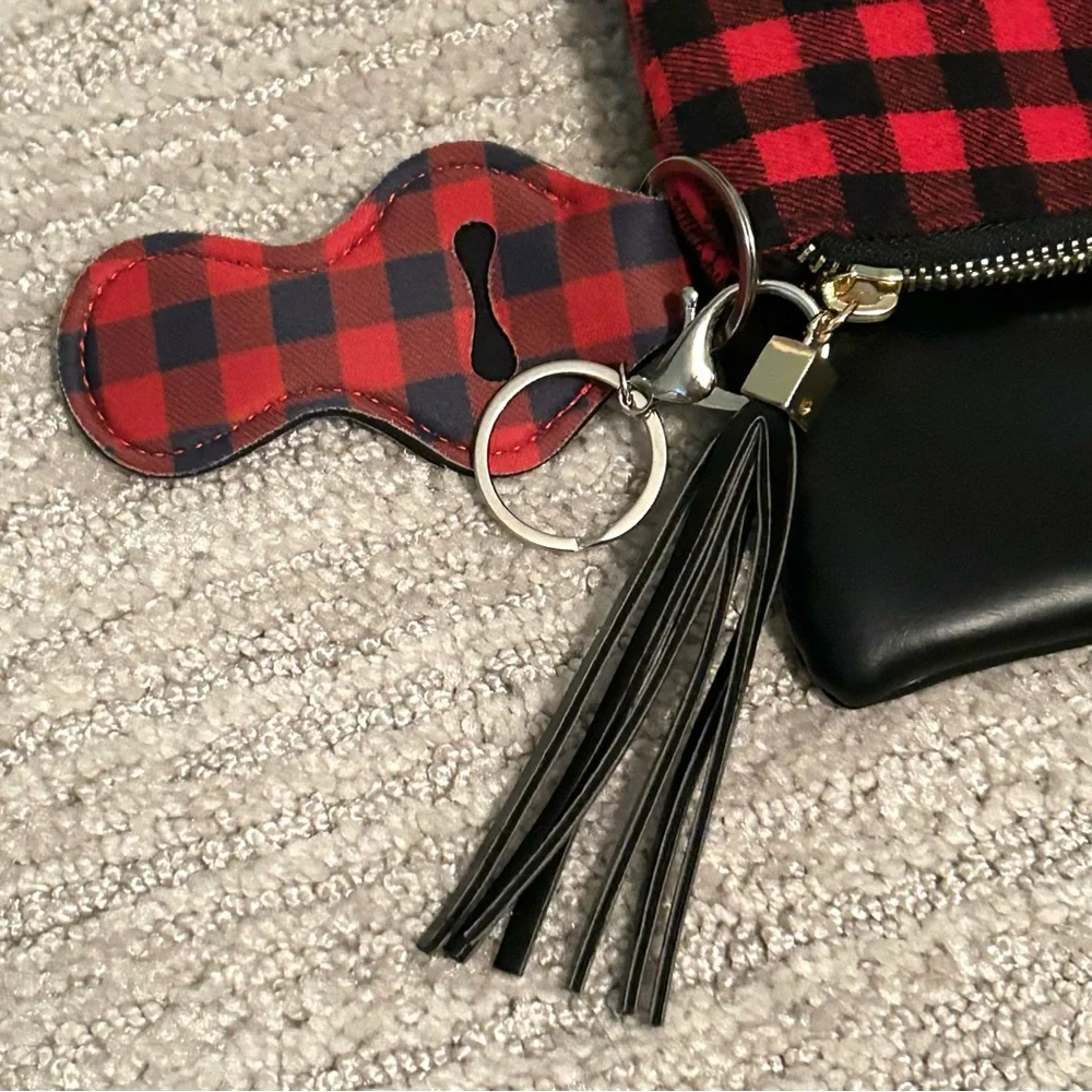 Funky Monkey Foldover Red & Black Buffalo Plaid Clutch Top Zip 10.5” x 7” NWOT
